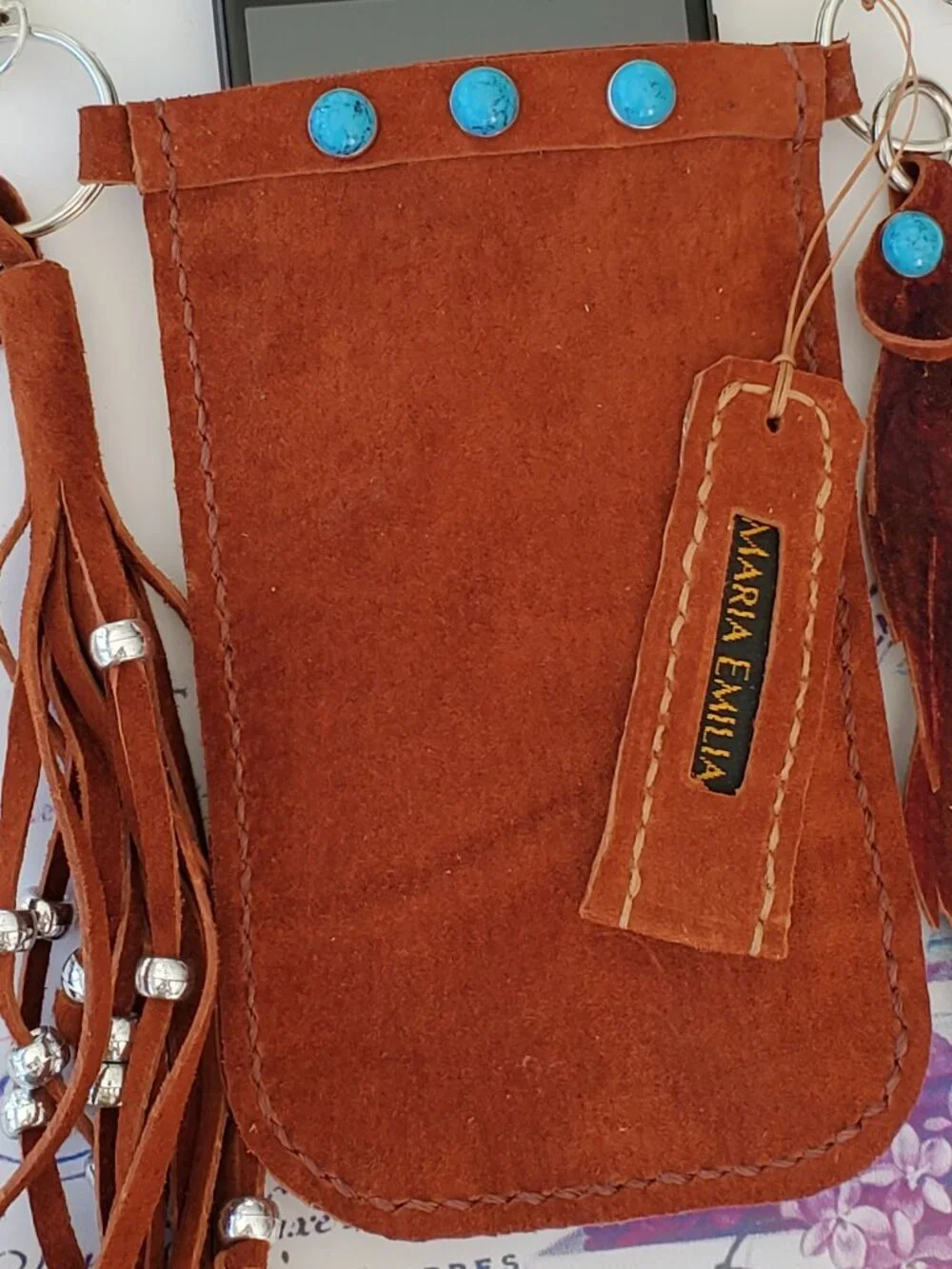Western‑Boho Hands Free phone carry case - clips to belt loops - 100% leather